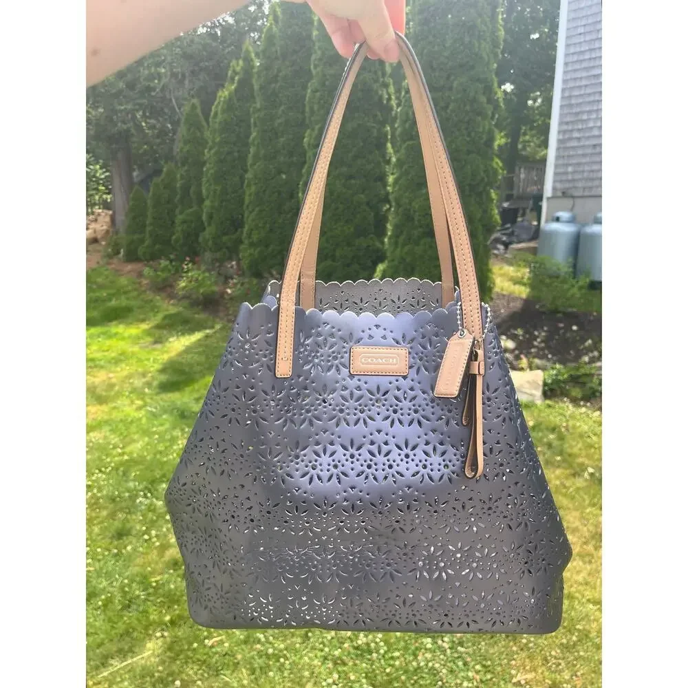 COACH Rare Park Metro Eyelet Leather Tote, Perforated, COA INCLUDED